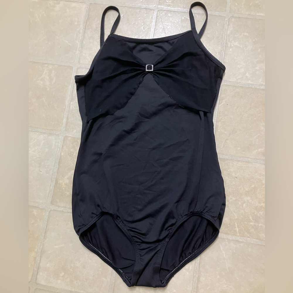Body Wrappers Black Camisole Ballet Leotard with Mesh and Gem detail